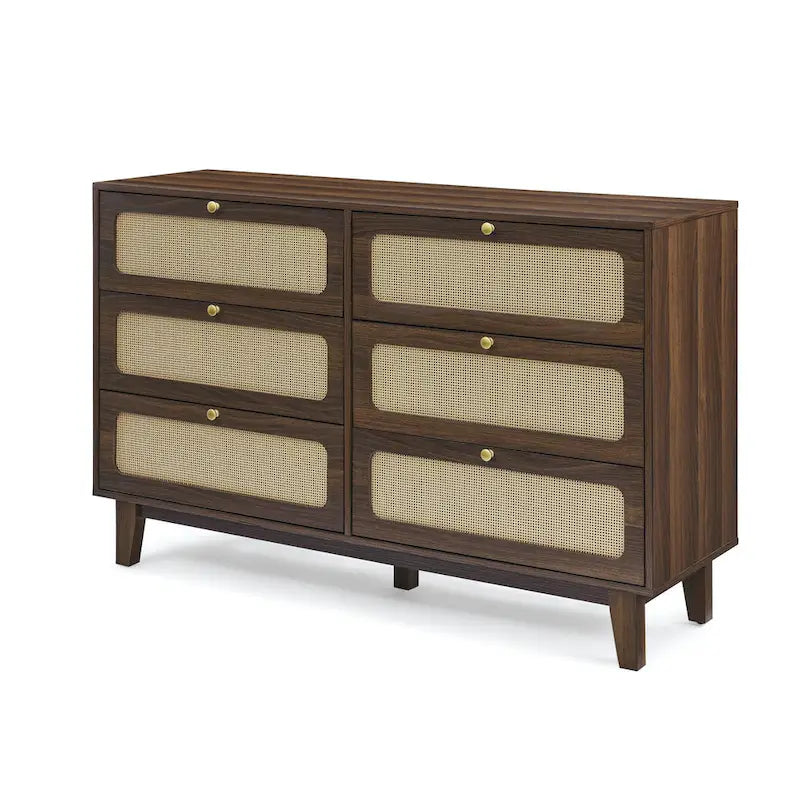 Commode antique en bois à six tiroirs pour chambre, meuble TV ou rangement de salon