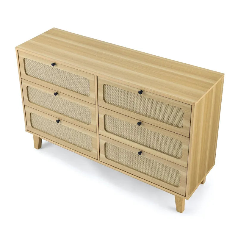 Commode antique en bois à six tiroirs pour chambre, meuble TV ou rangement de salon