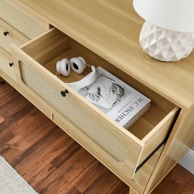 Commode antique en bois à six tiroirs pour chambre, meuble TV ou rangement de salon