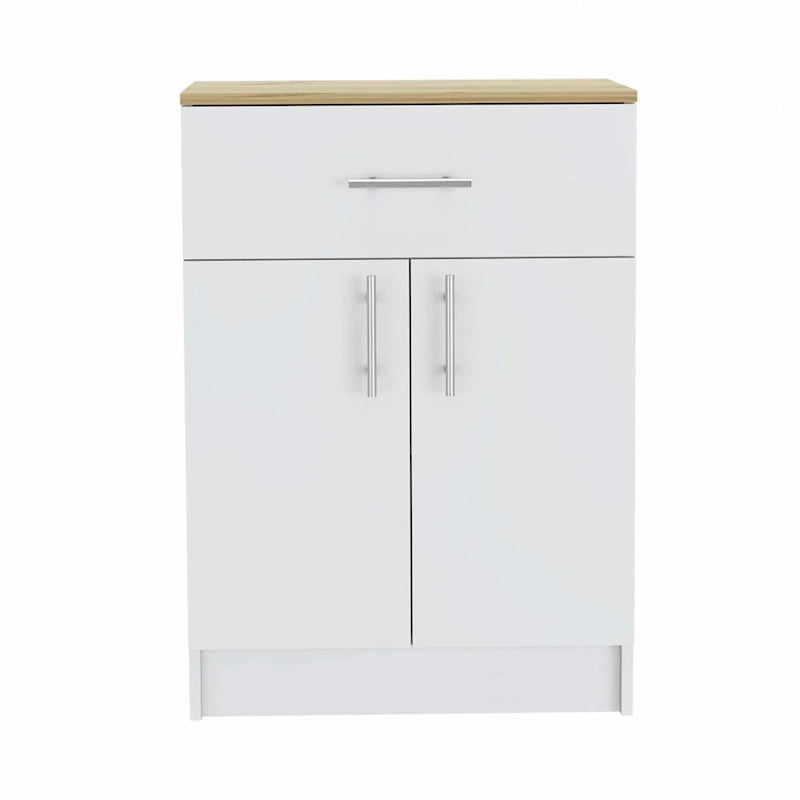 Meuble de rangement en chêne clair et blanc
