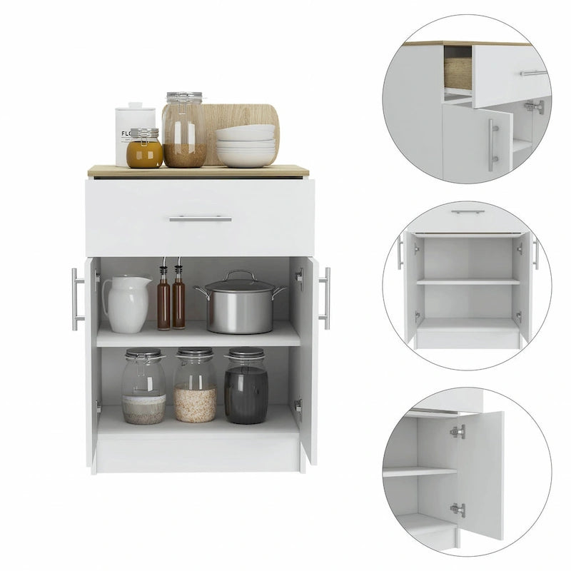 Meuble de rangement en chêne clair et blanc