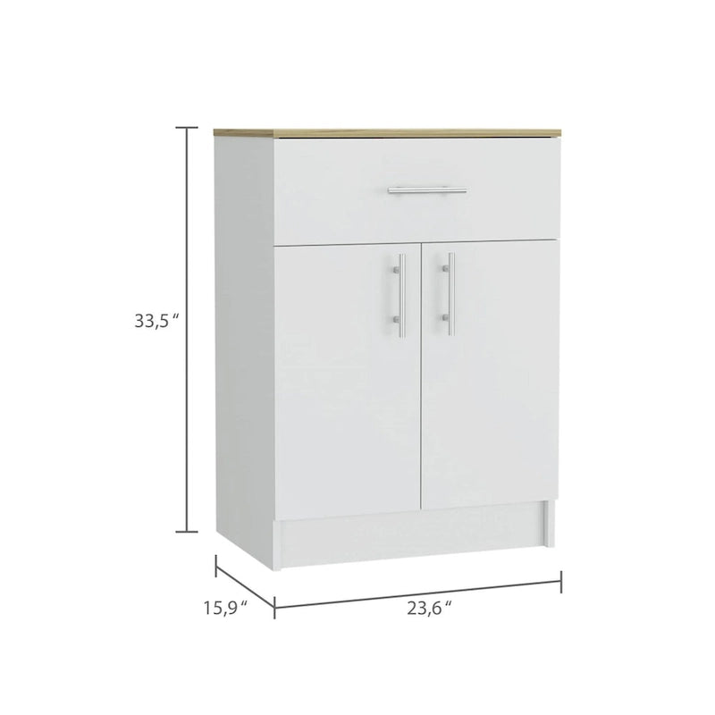 Meuble de rangement en chêne clair et blanc
