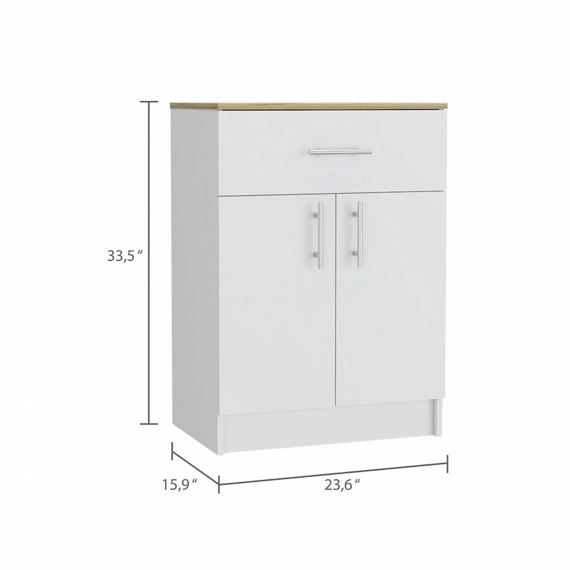 Meuble de rangement en chêne clair et blanc