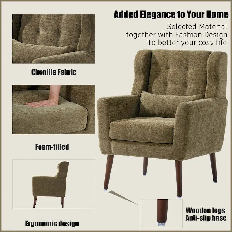 Fauteuil de lecture confortable du milieu du siècle en tissu chenille
