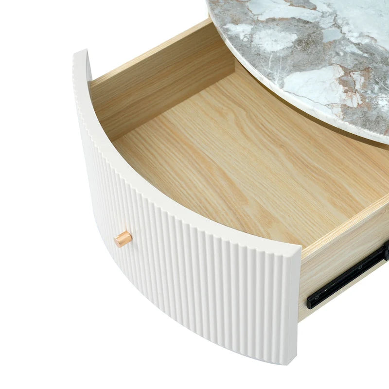 Table basse ronde moderne avec 2 grands tiroirs de rangement