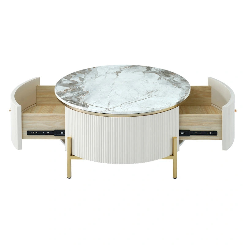 Table basse ronde moderne avec 2 grands tiroirs de rangement