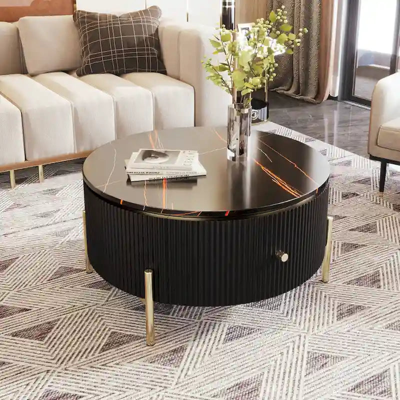 Table basse ronde moderne avec 2 grands tiroirs de rangement