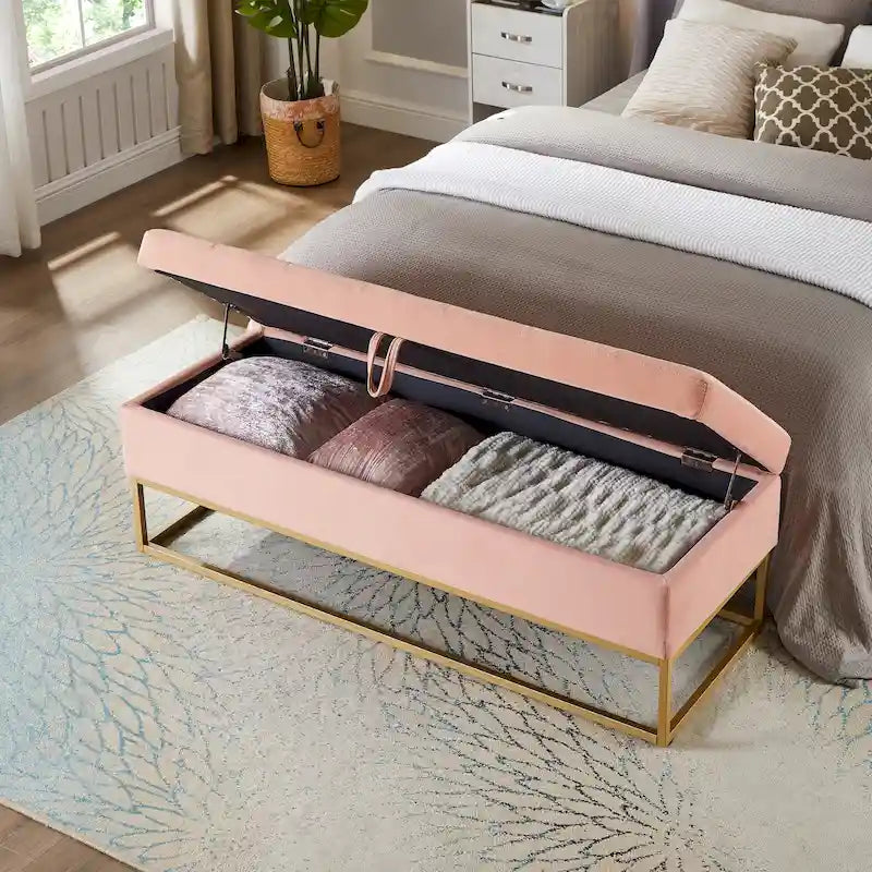 Banc de lit en métal avec rangement