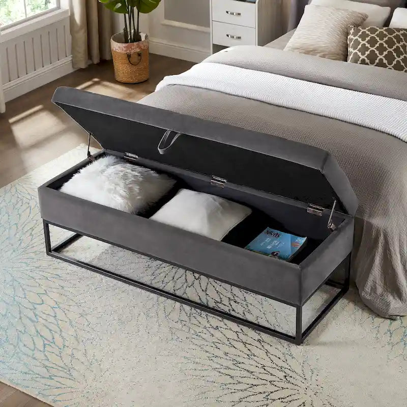 Banc de lit en métal avec rangement