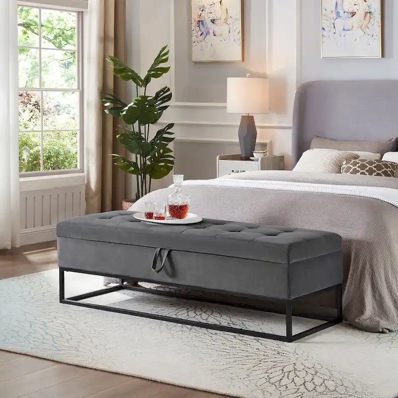 Banc de lit en métal avec rangement