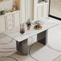 Table à manger en verre trempé et pierre frittée épaisse avec piètement en acier inoxydable