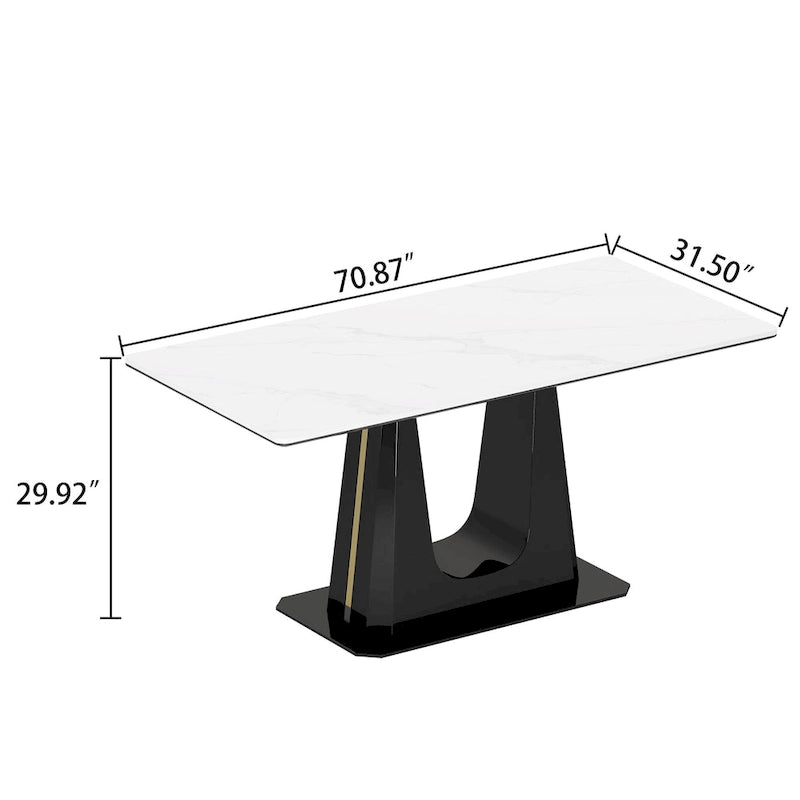 Table à manger en verre trempé et pierre frittée épaisse avec piètement en acier inoxydable
