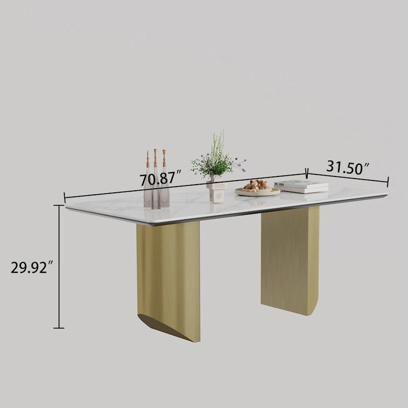 Table à manger en verre trempé et pierre frittée épaisse avec piètement en acier inoxydable