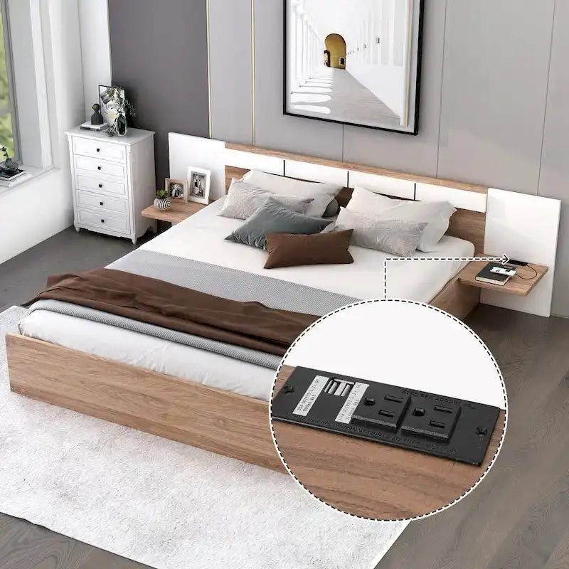 Lit plateforme avec tête de lit et tiroirs de taille queen