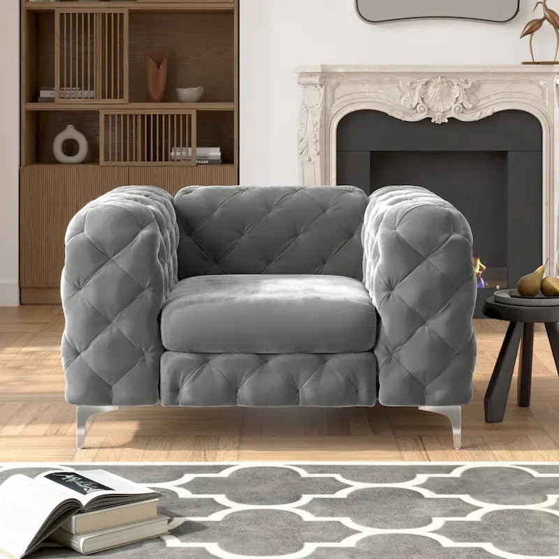 Fauteuil club en velours capitonné
