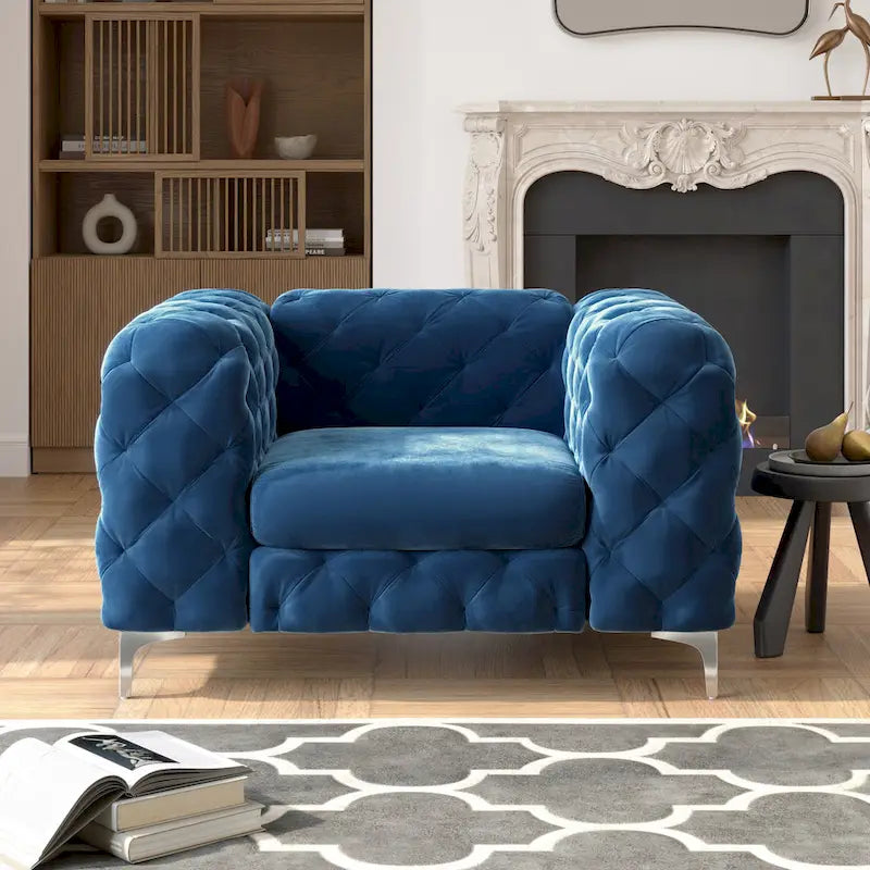 Fauteuil club en velours capitonné