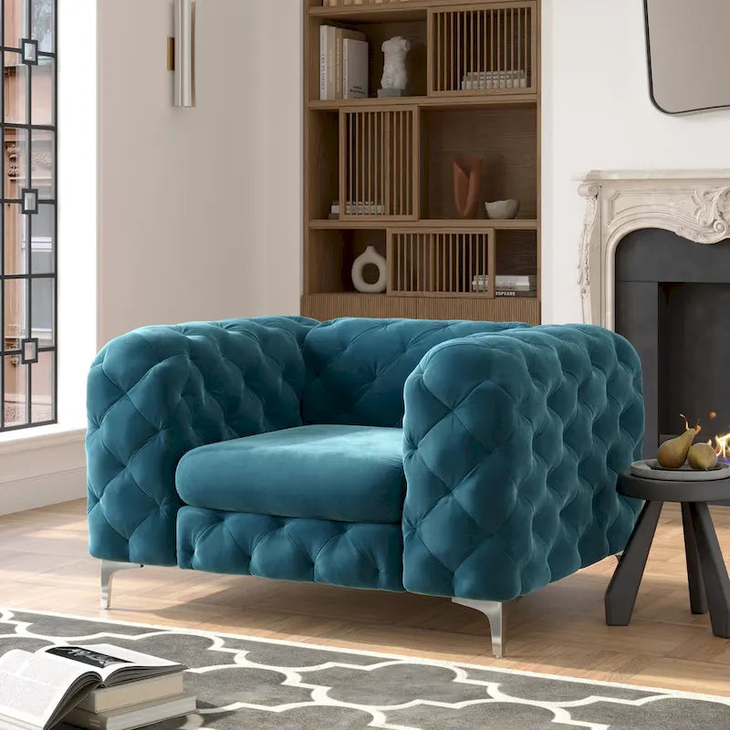 Fauteuil club en velours capitonné
