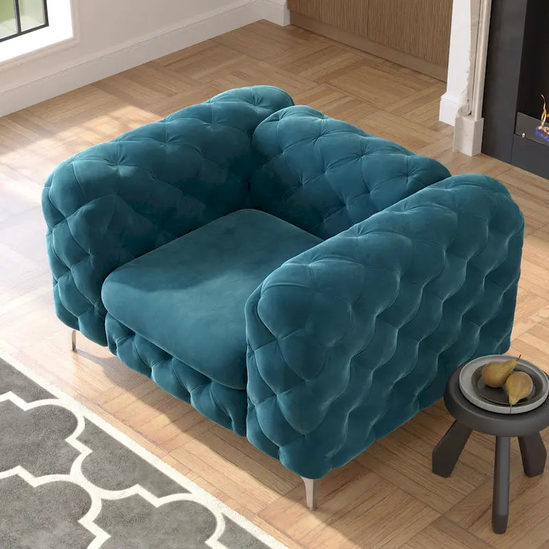 Fauteuil club en velours capitonné