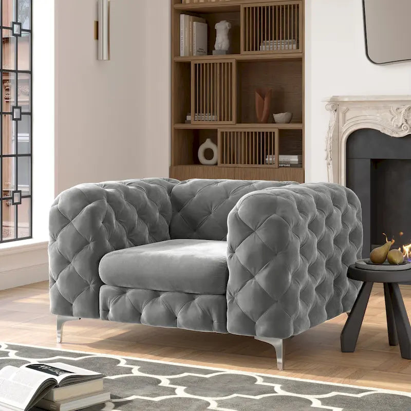 Fauteuil club en velours capitonné