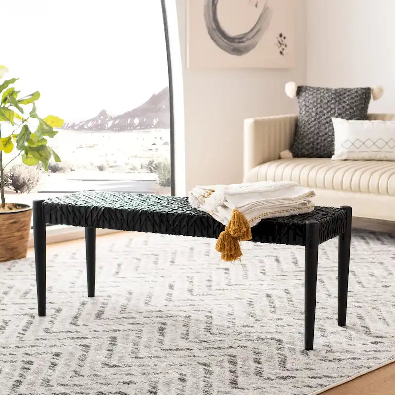 Banc en cuir – 47 L x 16 P x 19 H – 47Lx16Px19H