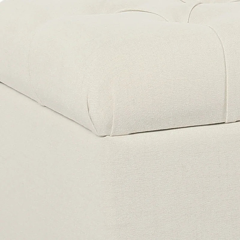 Banc en bois capitonné en tissu avec rangement à charnières, blanc et marron