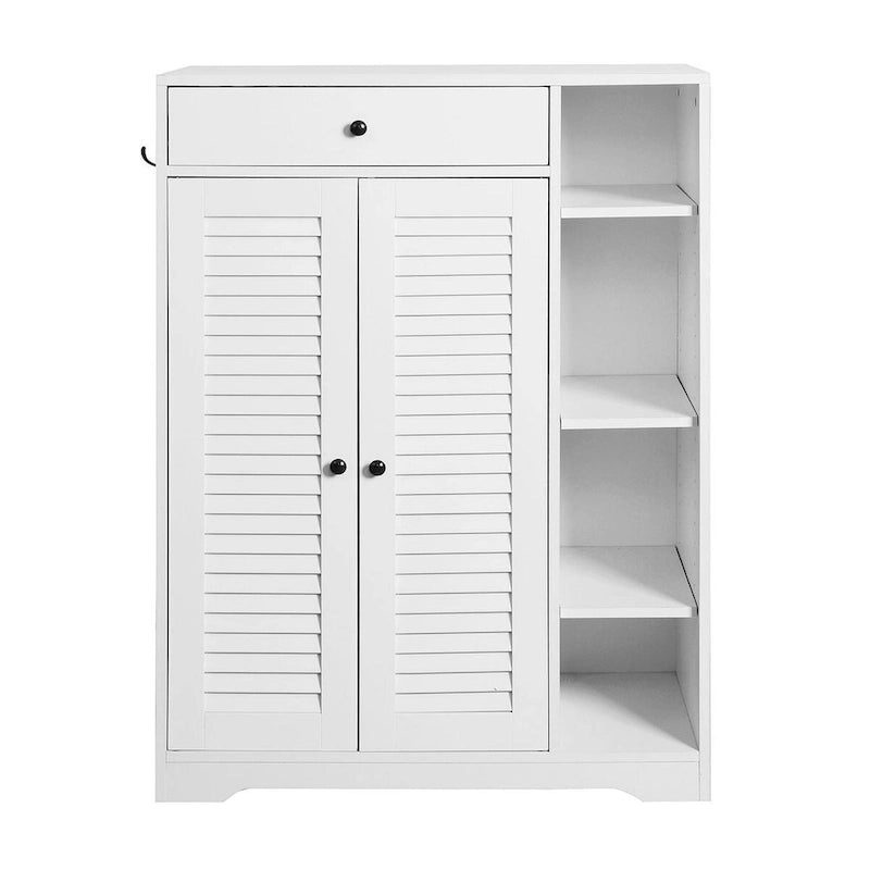 Meuble de rangement à chaussures autoportant avec 2 portes persiennes et étagère de rangement réglable