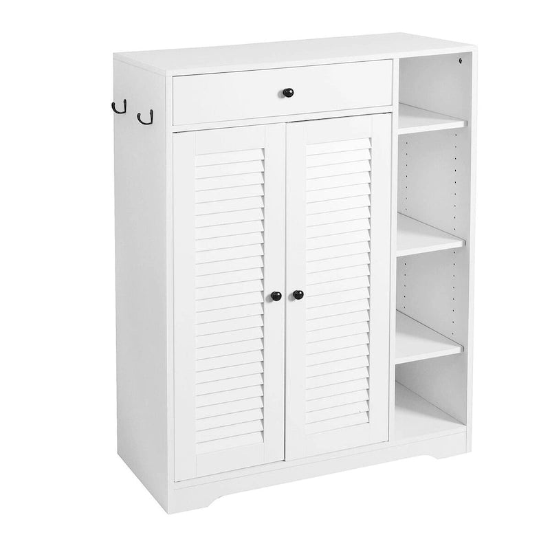 Meuble de rangement à chaussures autoportant avec 2 portes persiennes et étagère de rangement réglable