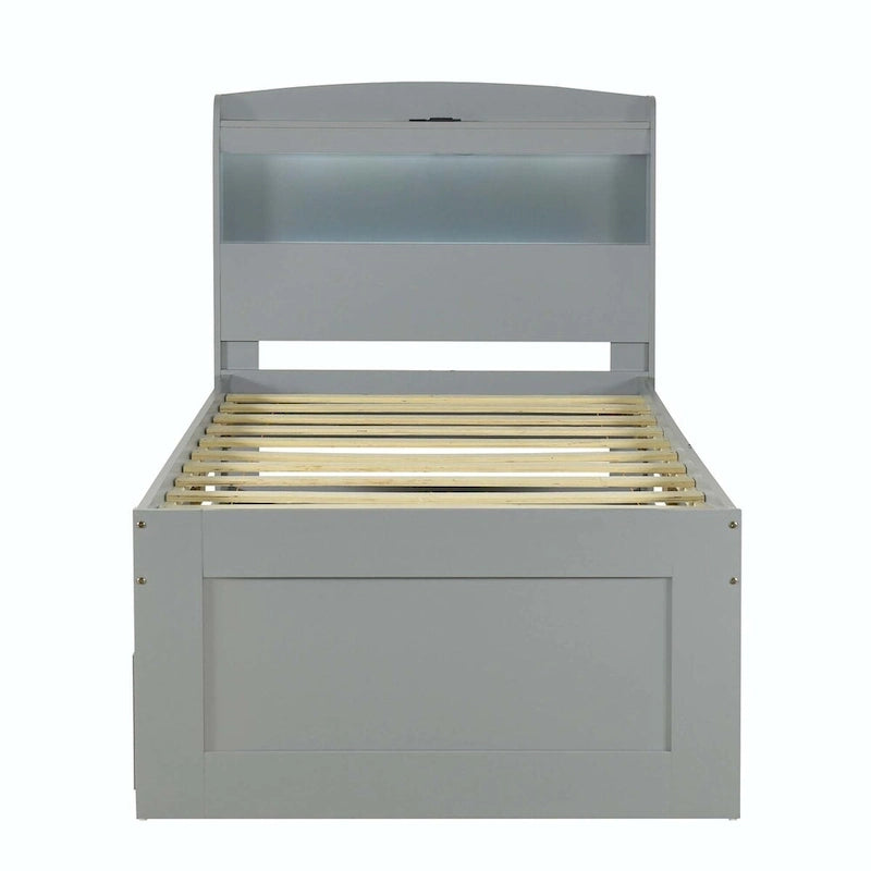 Lit plateforme Twin XL avec tête de lit LED et lit gigogne Twin