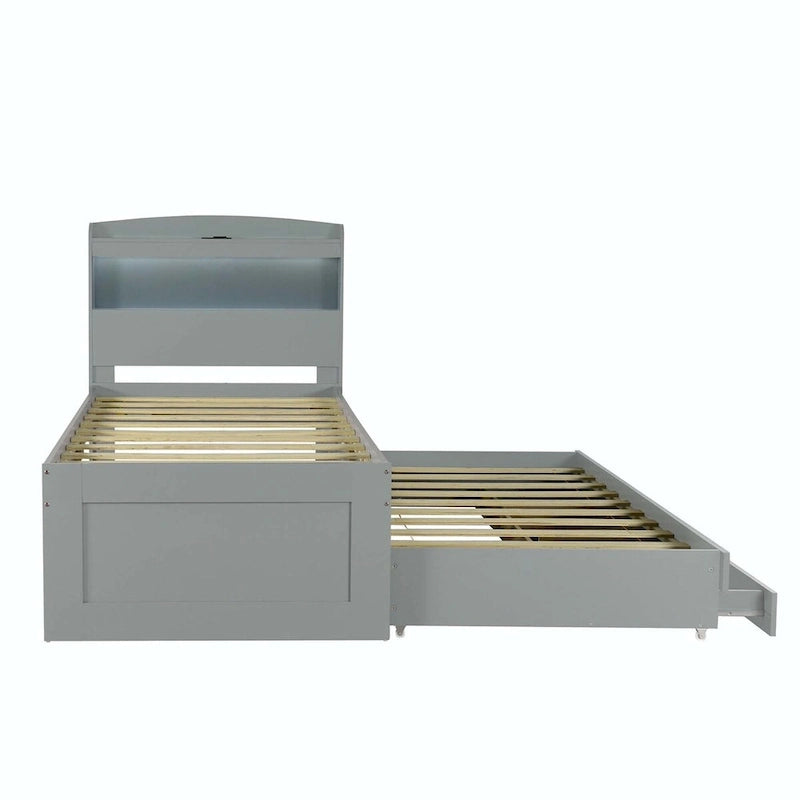Lit plateforme Twin XL avec tête de lit LED et lit gigogne Twin