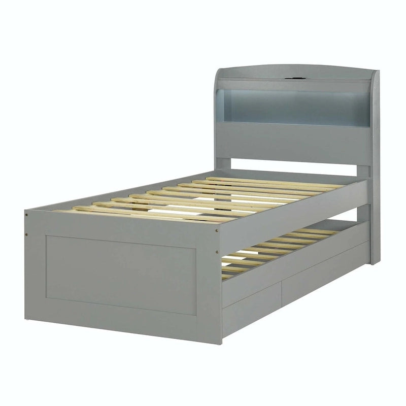 Lit plateforme Twin XL avec tête de lit LED et lit gigogne Twin