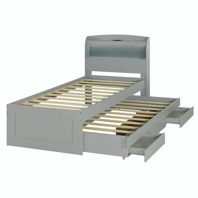 Lit plateforme Twin XL avec tête de lit LED et lit gigogne Twin