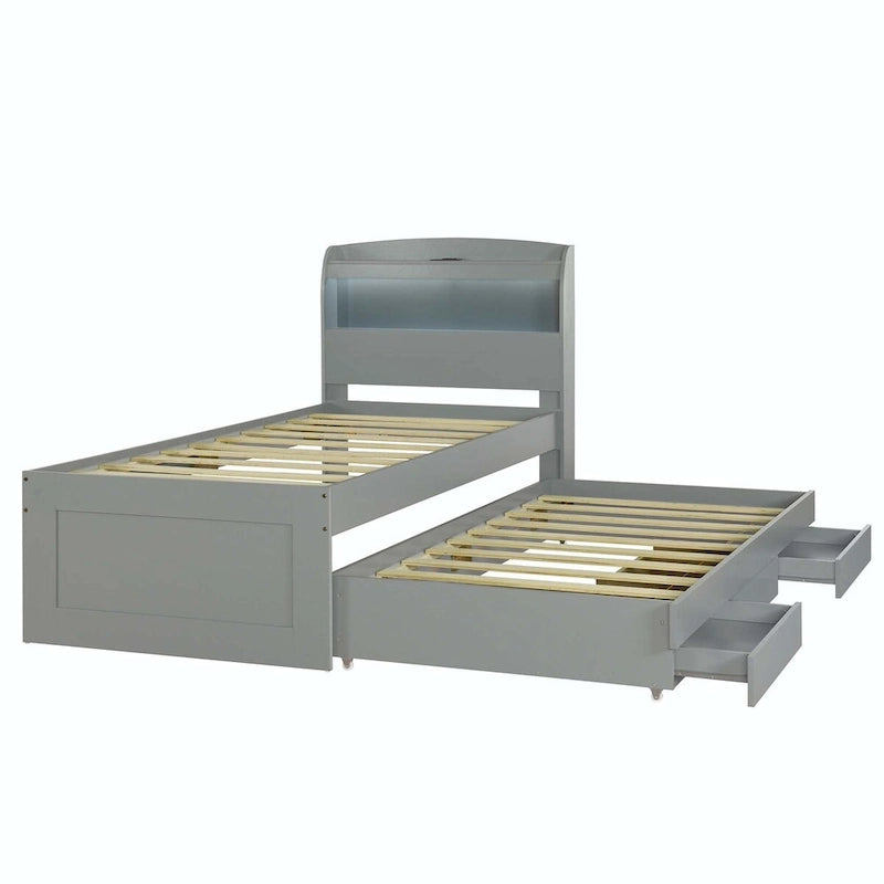 Lit plateforme Twin XL avec tête de lit LED et lit gigogne Twin