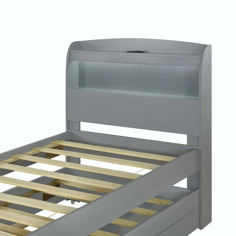 Lit plateforme Twin XL avec tête de lit LED et lit gigogne Twin