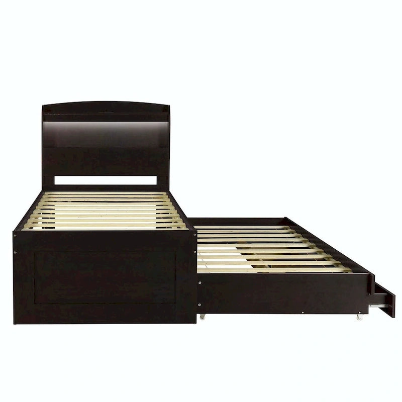 Lit plateforme Twin XL avec tête de lit LED et lit gigogne Twin