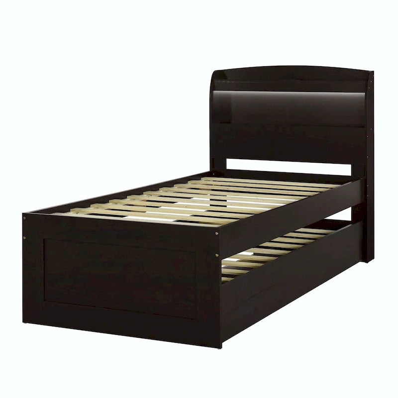 Lit plateforme Twin XL avec tête de lit LED et lit gigogne Twin