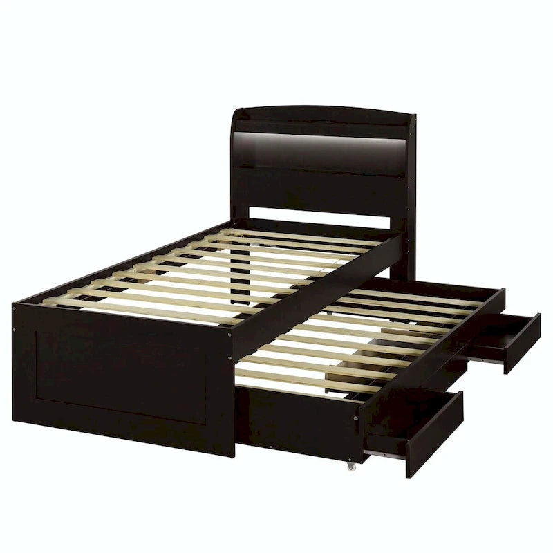 Lit plateforme Twin XL avec tête de lit LED et lit gigogne Twin