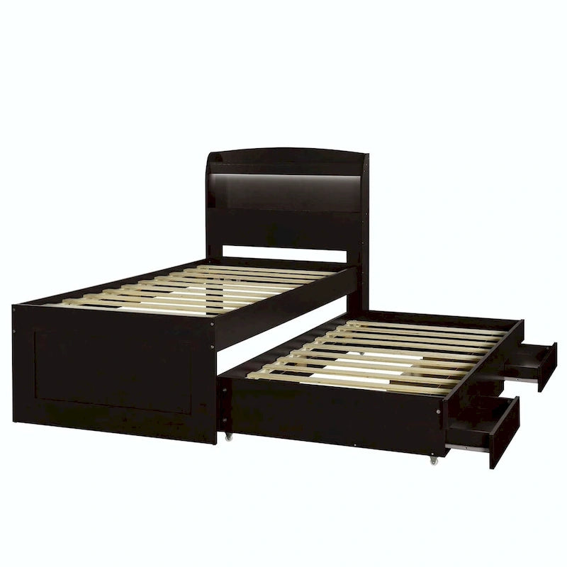 Lit plateforme Twin XL avec tête de lit LED et lit gigogne Twin