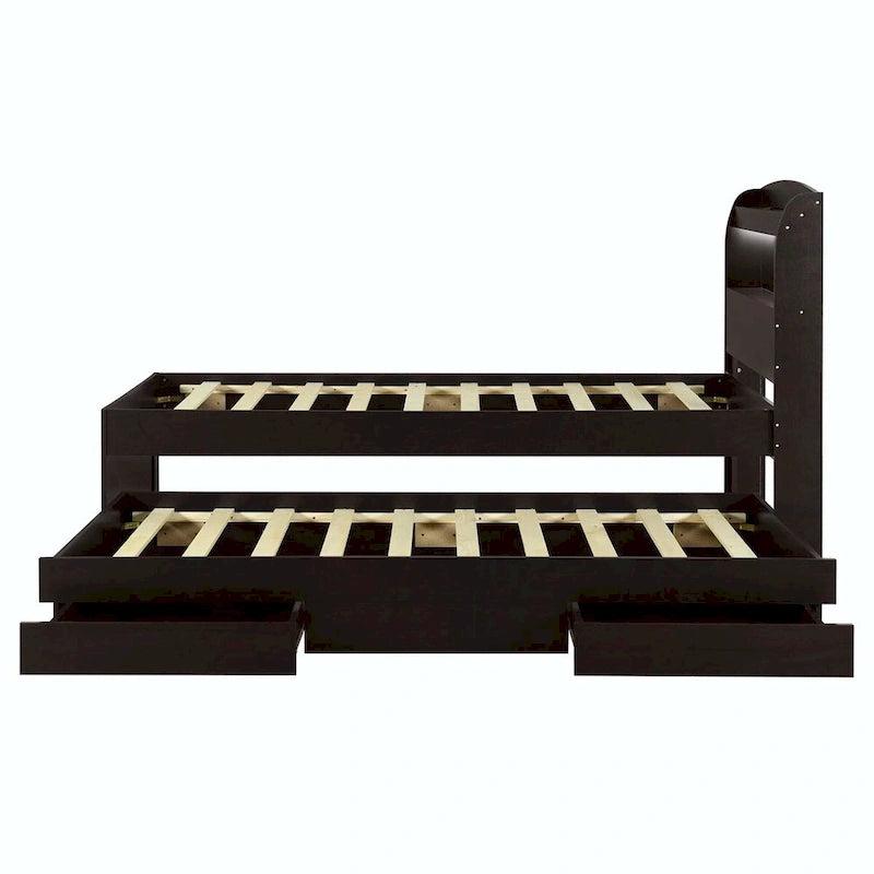 Lit plateforme Twin XL avec tête de lit LED et lit gigogne Twin