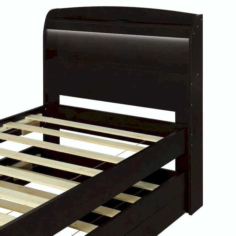 Lit plateforme Twin XL avec tête de lit LED et lit gigogne Twin