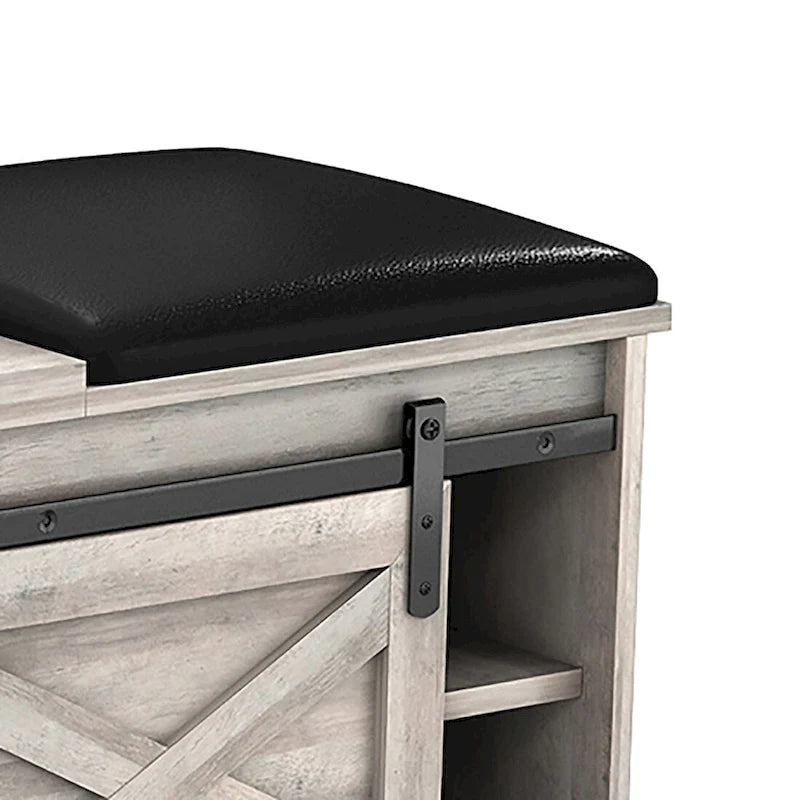 Banc de rangement en bois de style ferme vintage avec portes coulissantes