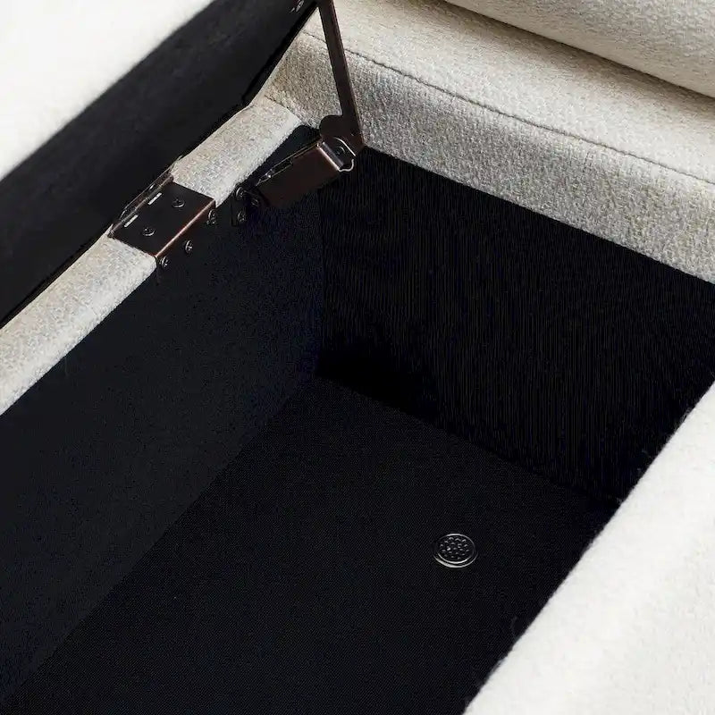 Banc de rangement capitonné en lin avec accoudoirs cylindriques