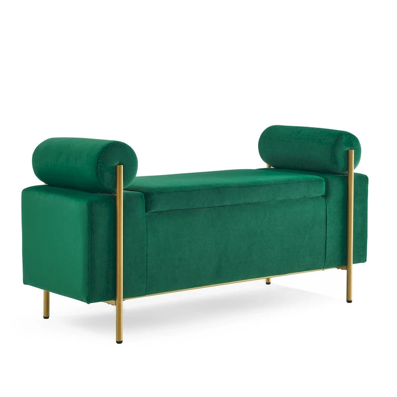 Banc de rangement capitonné en lin avec accoudoirs cylindriques