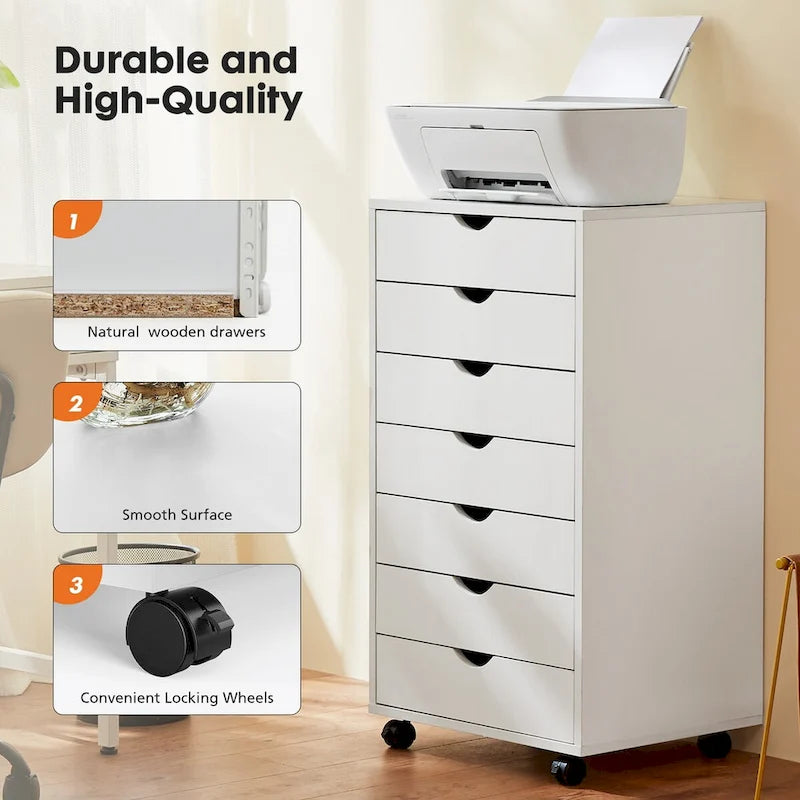 Commode à 7 tiroirs – Armoires de rangement avec roues Commodes en bois