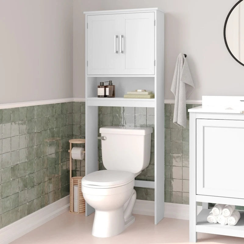 Meuble de rangement gris moderne pour toilettes avec 2 étagères et portes