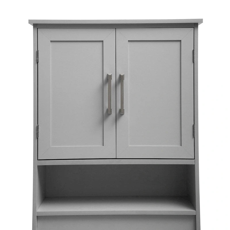 Meuble de rangement gris moderne pour toilettes avec 2 étagères et portes