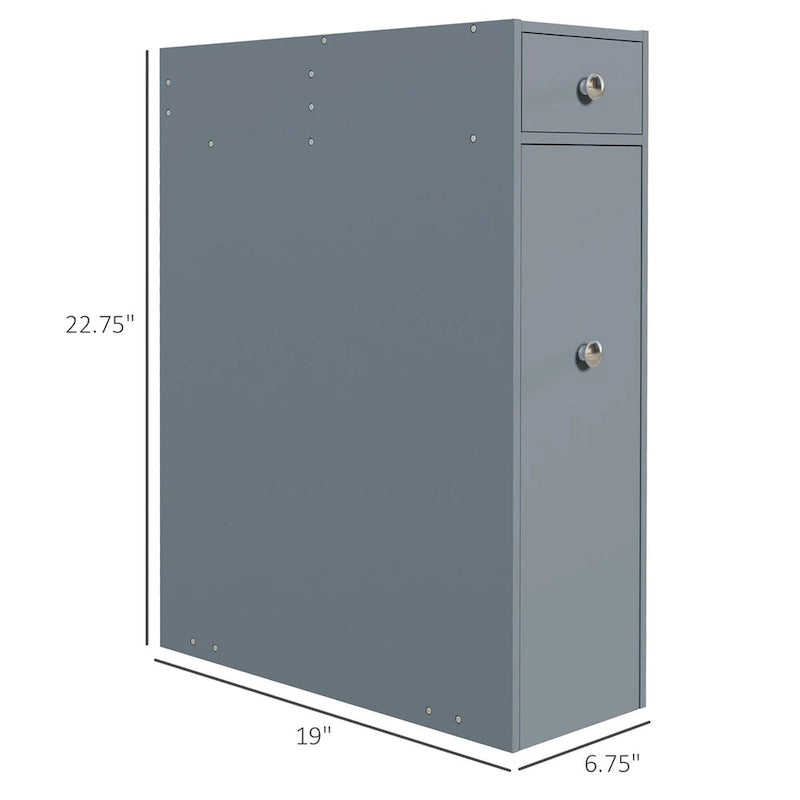 Organisateur de sol de salle de bain gris, meuble de rangement étroit autoportant et peu encombrant