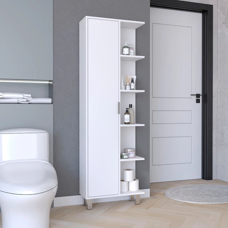 Meuble de salle de bain de 160 cm de hauteur en lin avec quatre étagères ouvertes