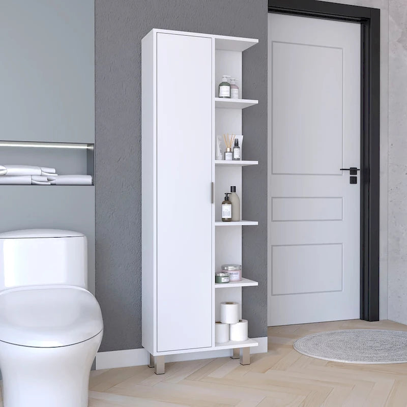 Linen 63-inch High Bathroom Cabinet Storage Cabinet with Four Open Shelves