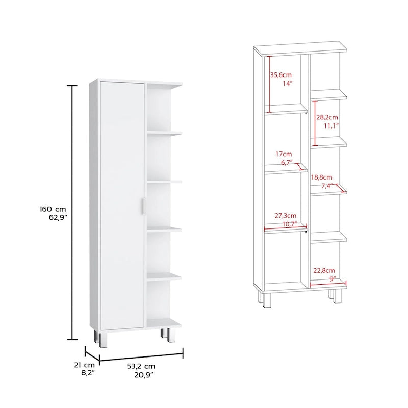 Meuble de salle de bain de 160 cm de hauteur en lin avec quatre étagères ouvertes