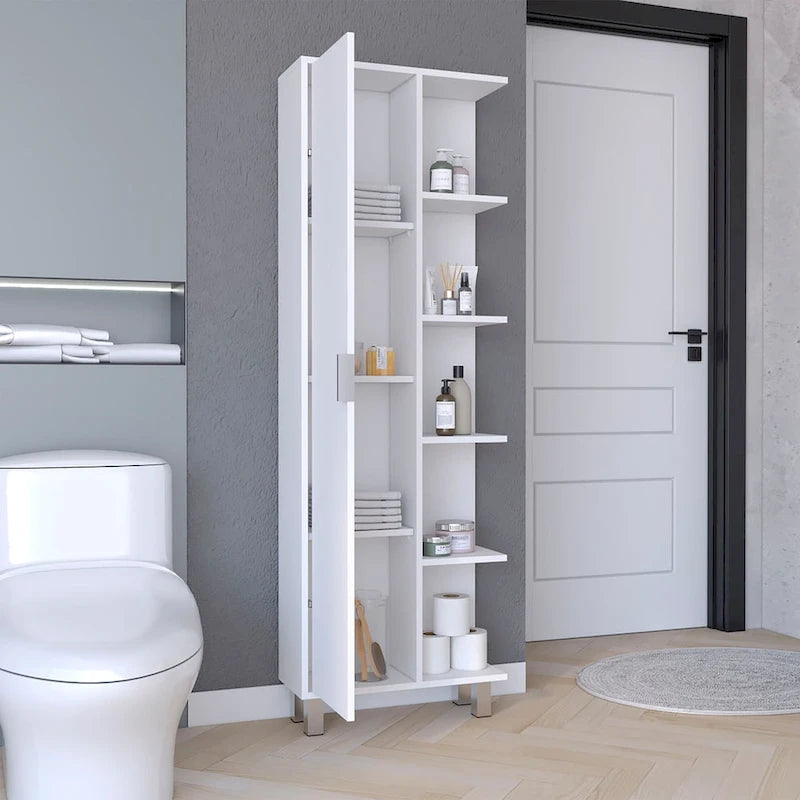 Meuble de salle de bain de 160 cm de hauteur en lin avec quatre étagères ouvertes
